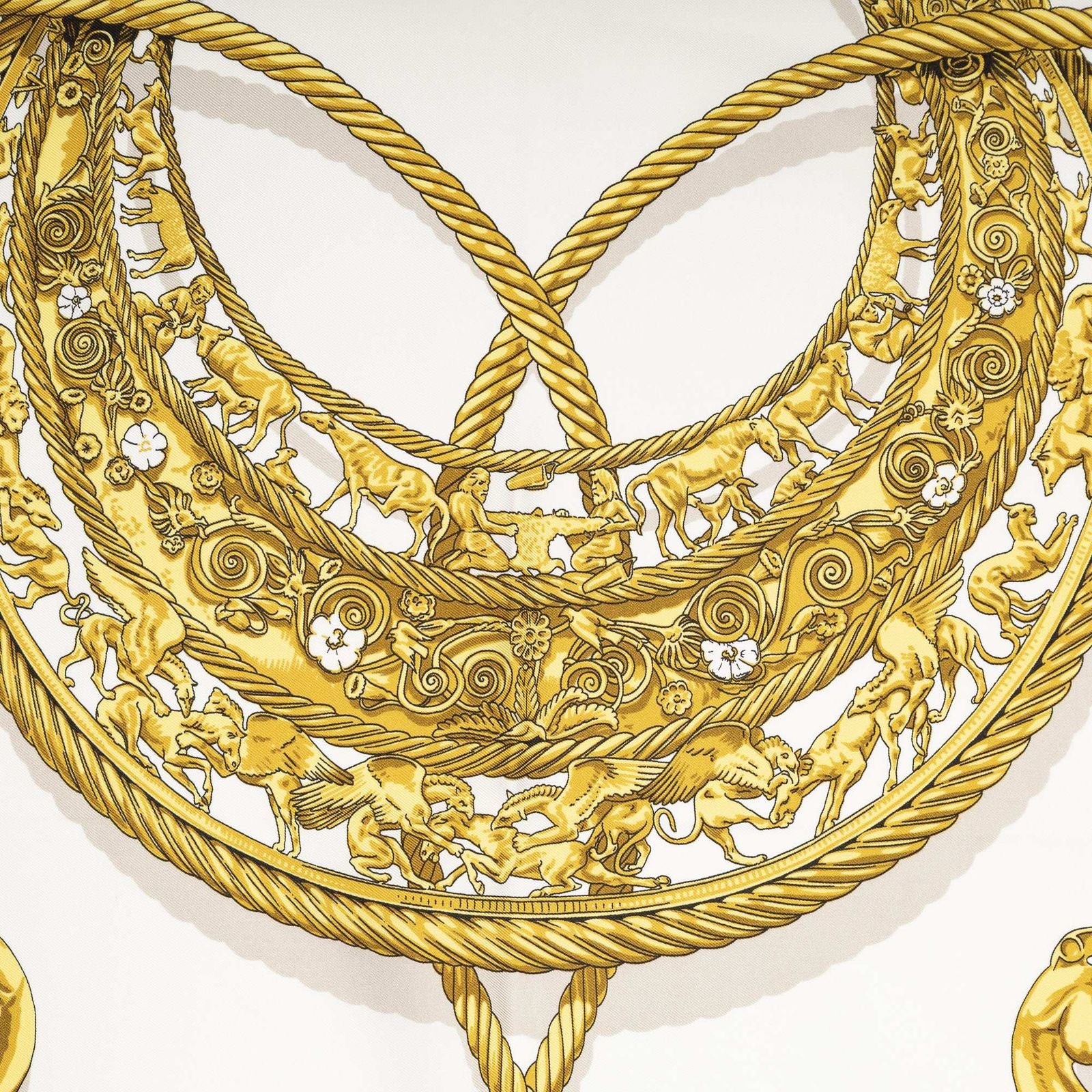 Hermes Scarf Navy Gold White Silk — view 3