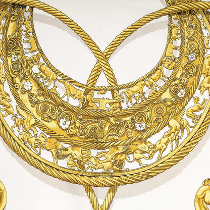 Hermes Scarf Navy Gold White Silk — view 3