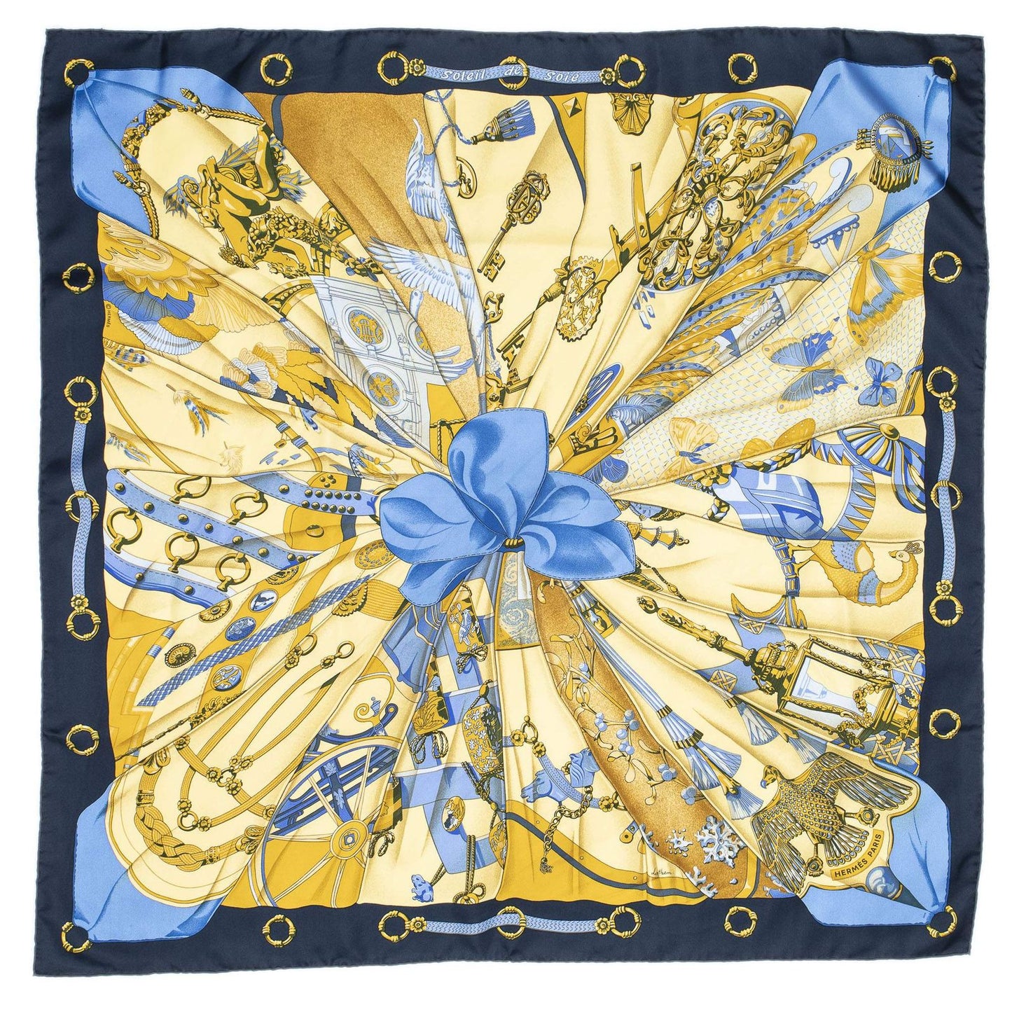 Hermes Scarf Navy Yellow 100% Twillsilk — view 2