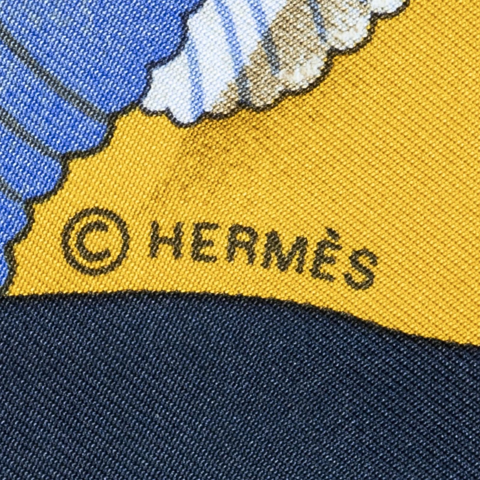 Hermes Scarf Navy Yellow 100% Twillsilk — view 4