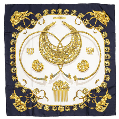 Hermes Scarf Navy Gold White Silk — view 2