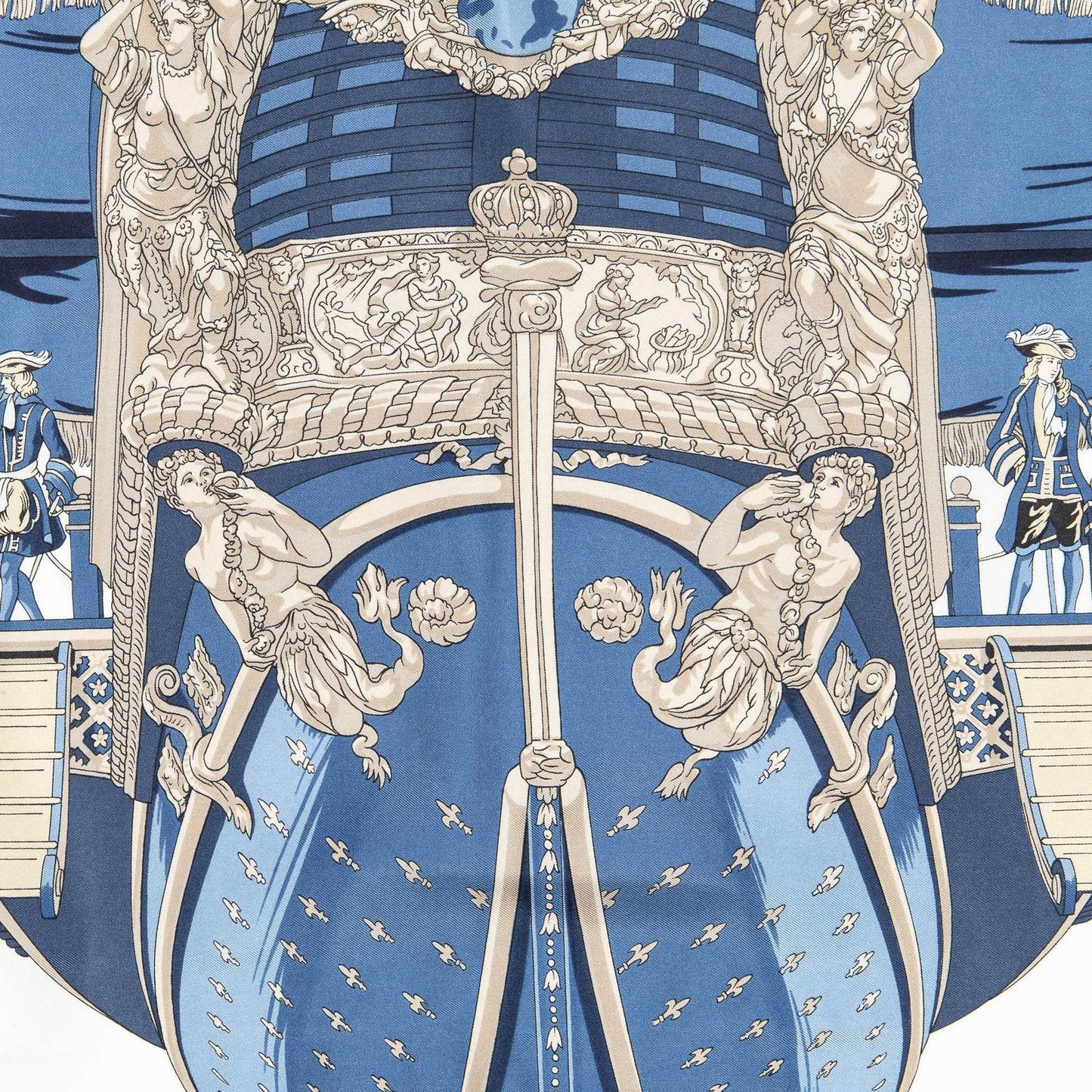 Hermes Scarf Navy Beige White 100% Twillsilk — view 3