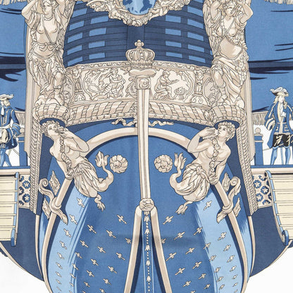Hermes Scarf Navy Beige White 100% Twillsilk — view 3