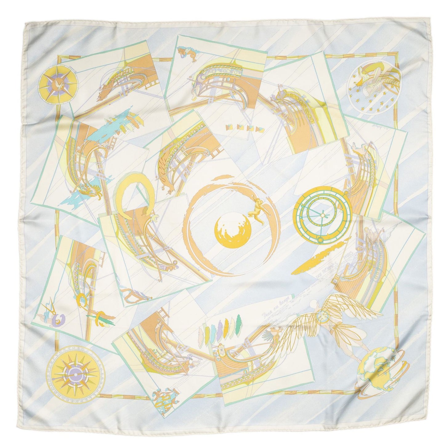 Hermes Scarf Ivory Light Blue Orange 100% Twillsilk — view 2