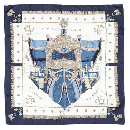 Hermes Scarf Navy Beige White 100% Twillsilk — view 2