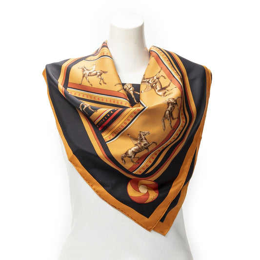 Hermes Scarf Orange Black 100% Twillsilk