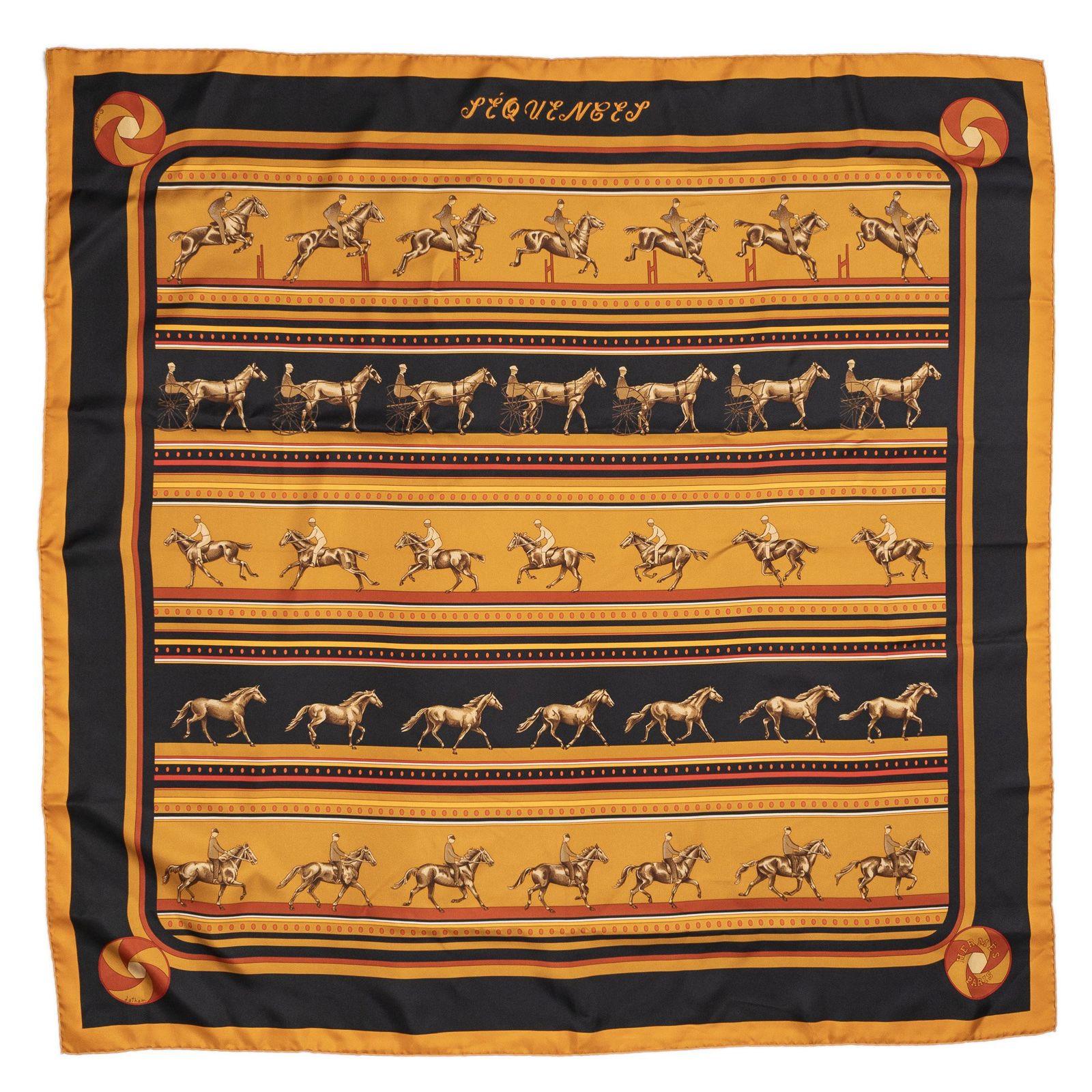 Hermes Scarf Orange Black 100% Twillsilk — view 2