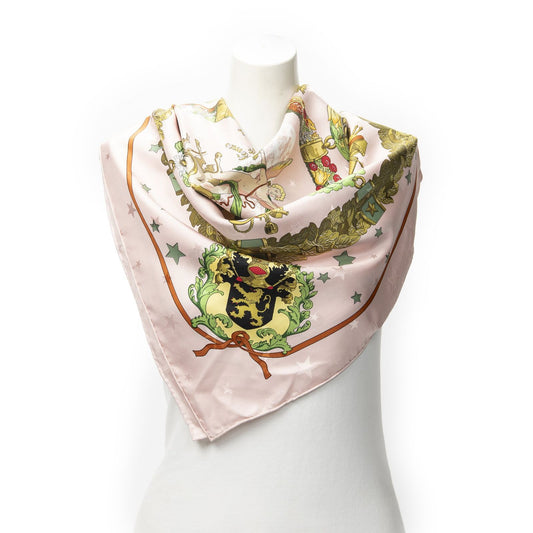 Hermes Scarf Lightpink Green Yellow 100% Jacquardsilk