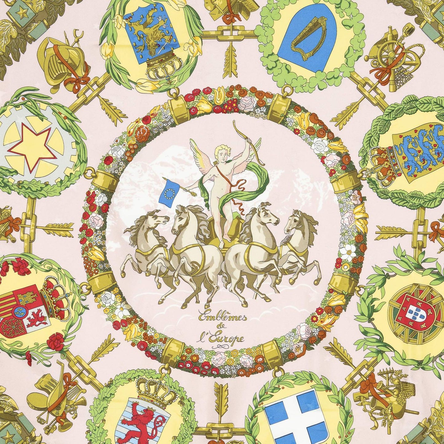 Hermes Scarf Lightpink Green Yellow 100% Jacquardsilk — view 3