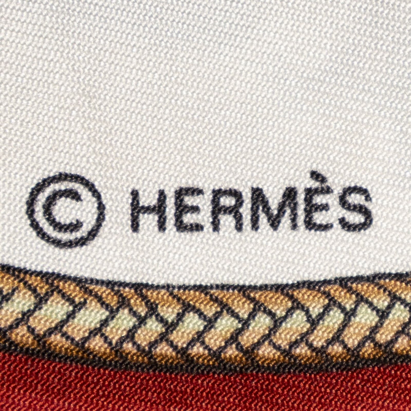 Hermes Scarf Red White 100% Twillsilk — view 4