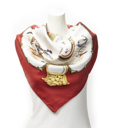 Hermes Scarf Red White 100% Twillsilk