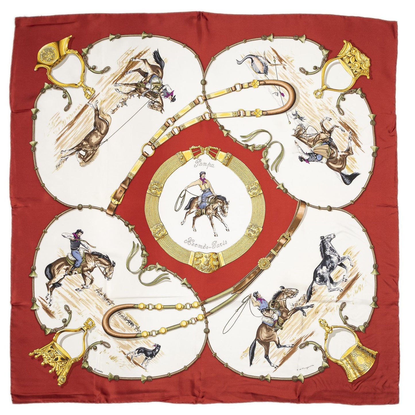 Hermes Scarf Red White 100% Twillsilk — view 2