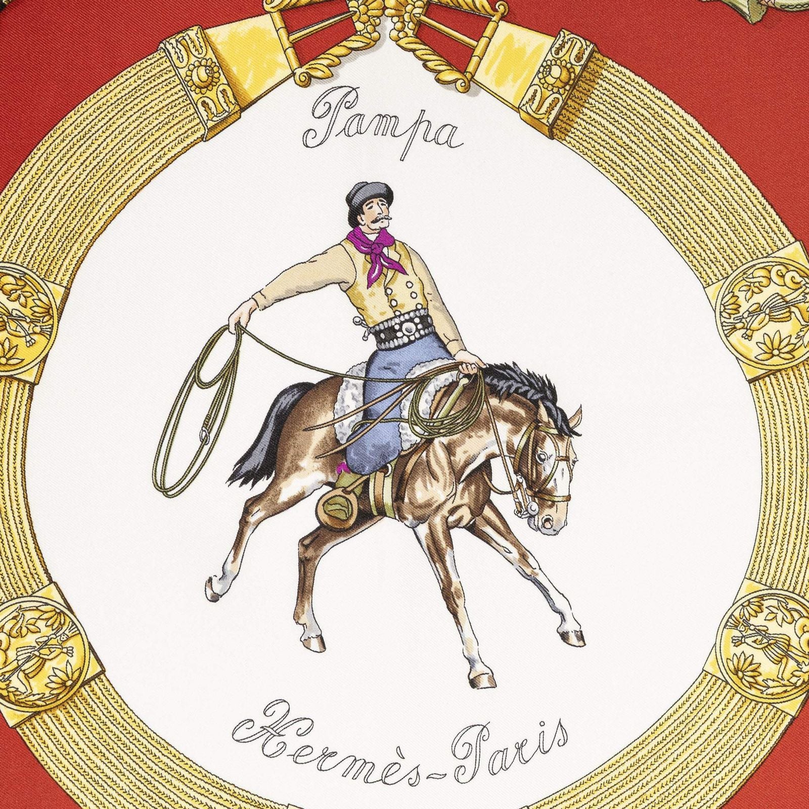 Hermes Scarf Red White 100% Twillsilk — view 3