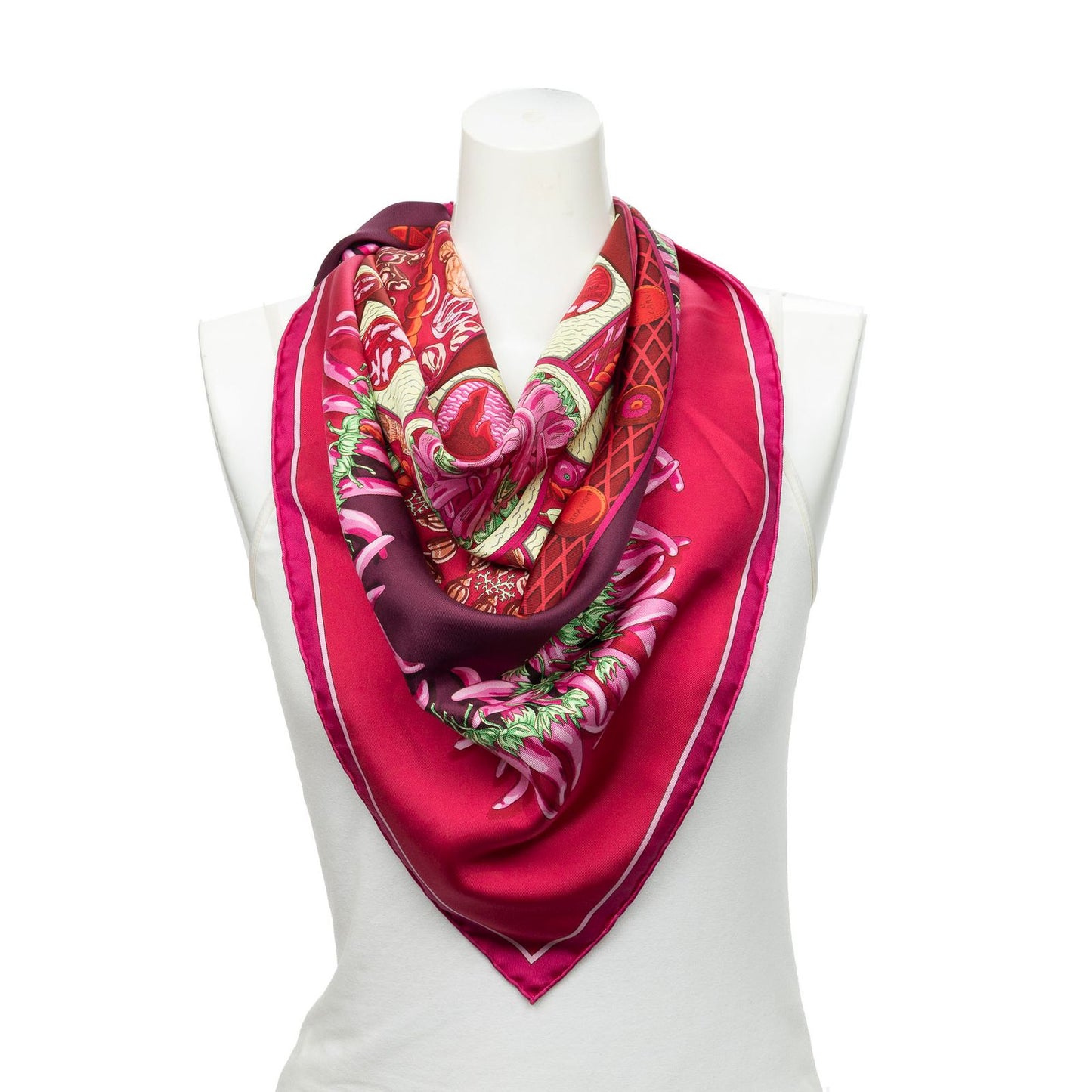 Hermes Scarf Red Green 100% Twillsilk