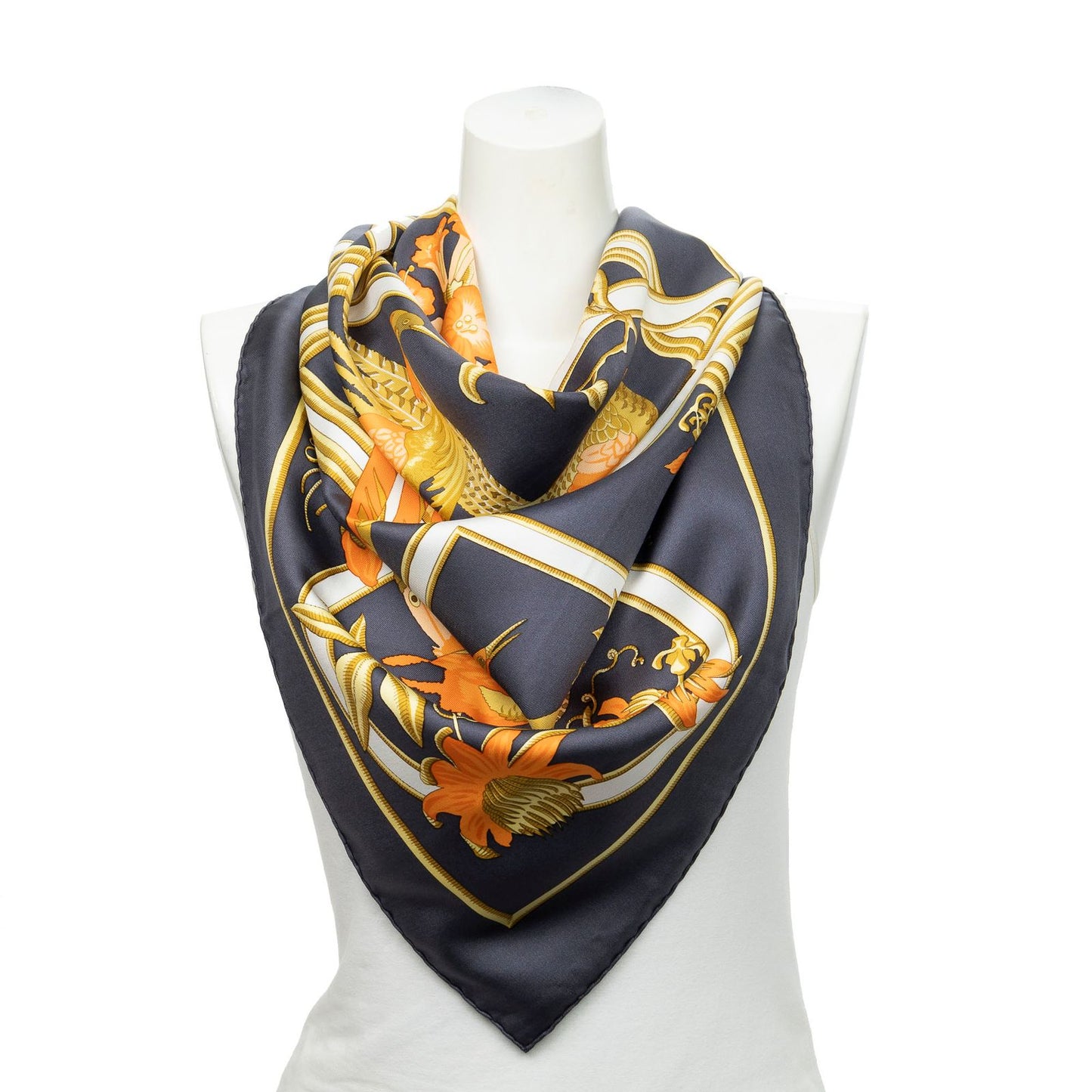 Hermes Scarf Navy Orange 100% Twillsilk