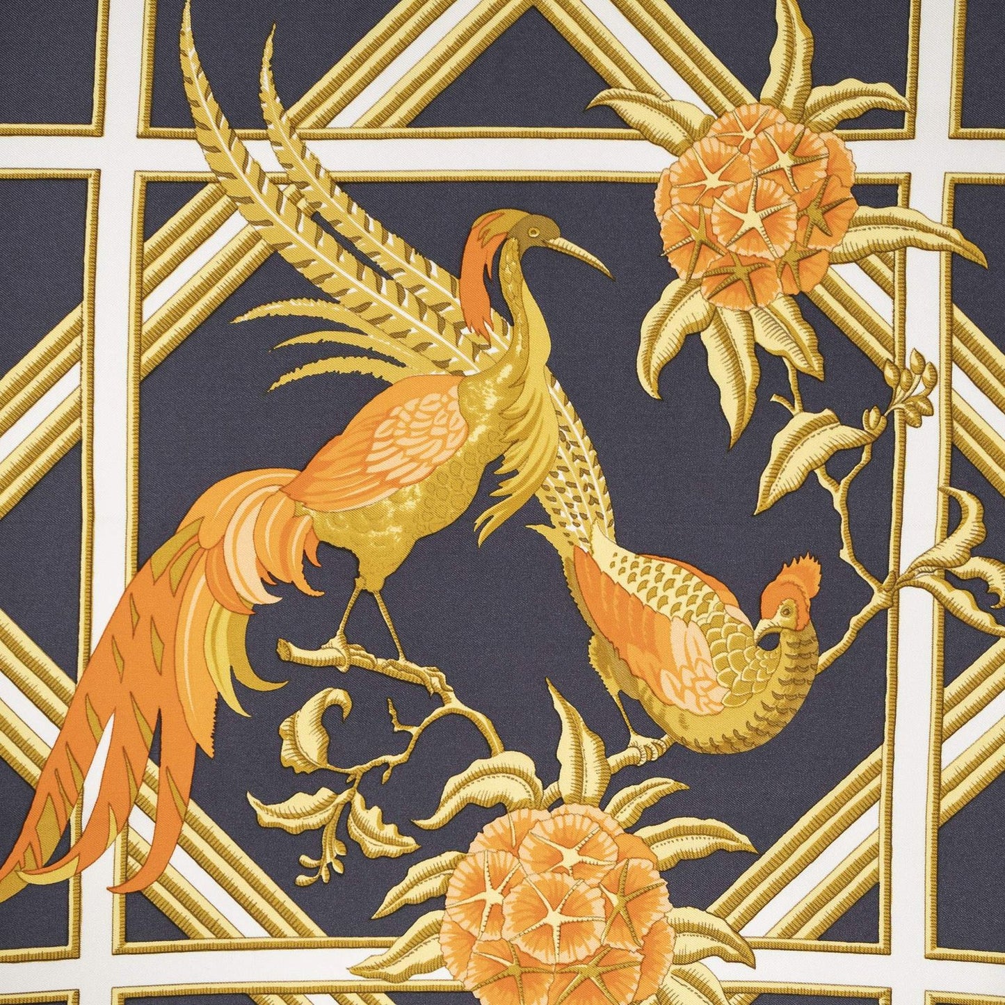 Hermes Scarf Navy Orange 100% Twillsilk — view 3