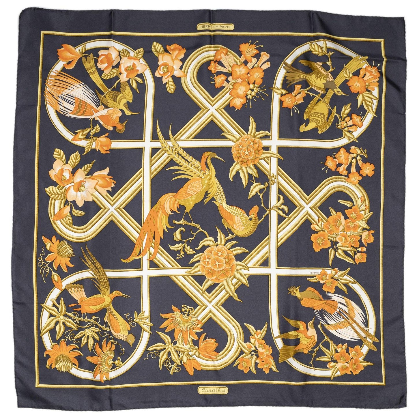 Hermes Scarf Navy Orange 100% Twillsilk — view 2