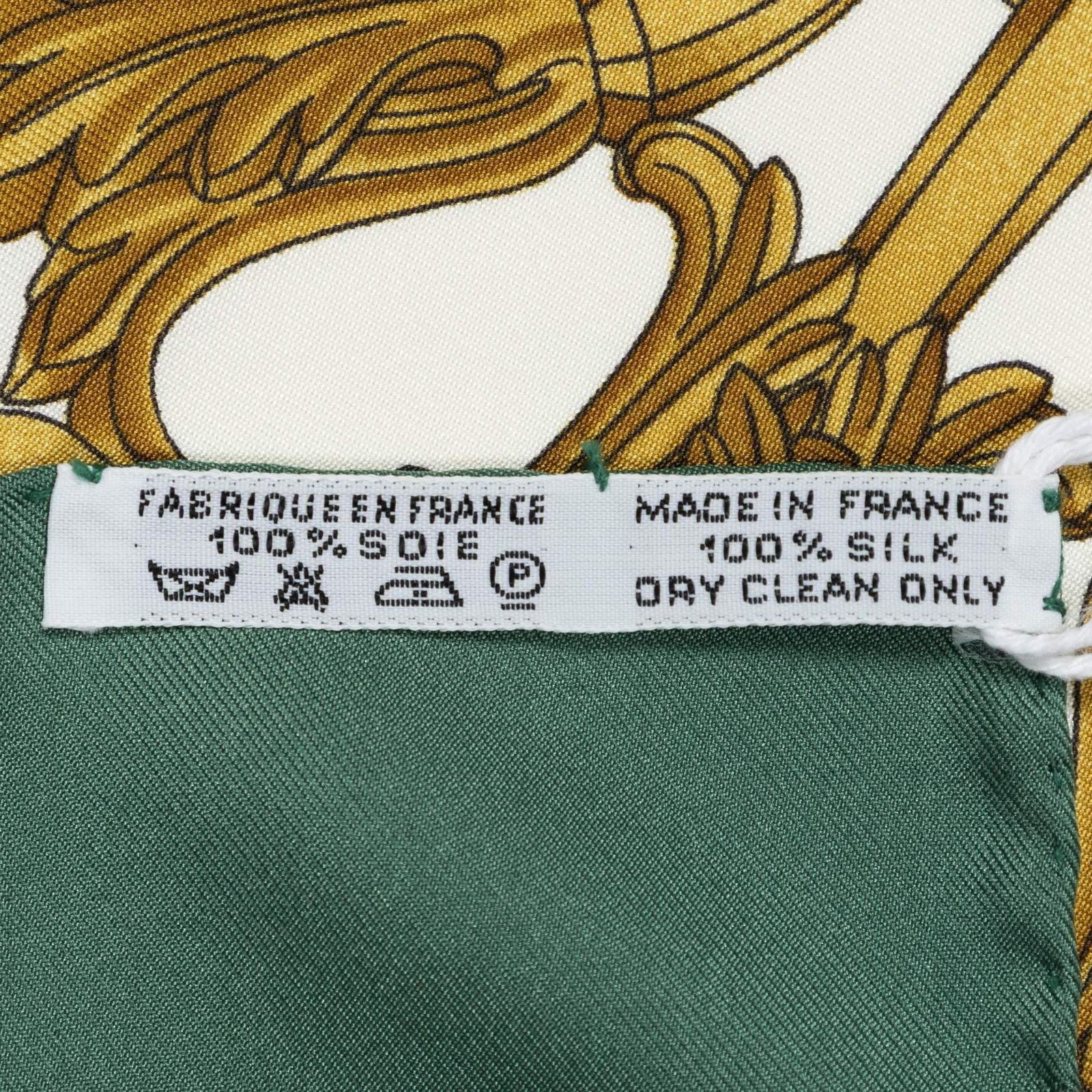 Hermes Scarf Green Gold White Silk — view 5