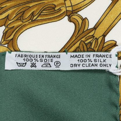 Hermes Scarf Green Gold White Silk — view 5