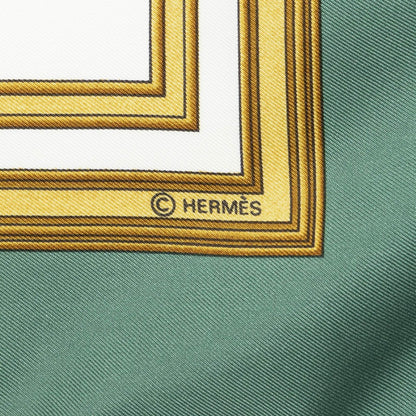 Hermes Scarf Green Gold White Silk — view 4