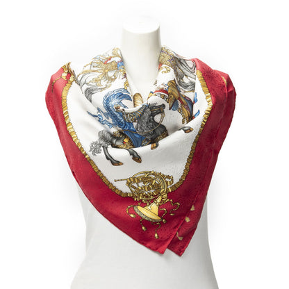 Hermes Scarf Red White 100% Jacquardsilk