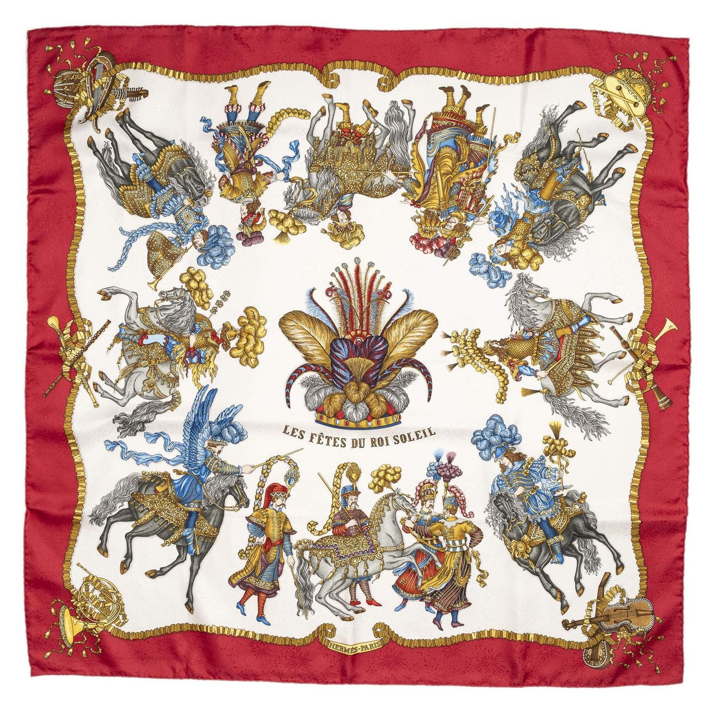 Hermes Scarf Red White 100% Jacquardsilk — view 2