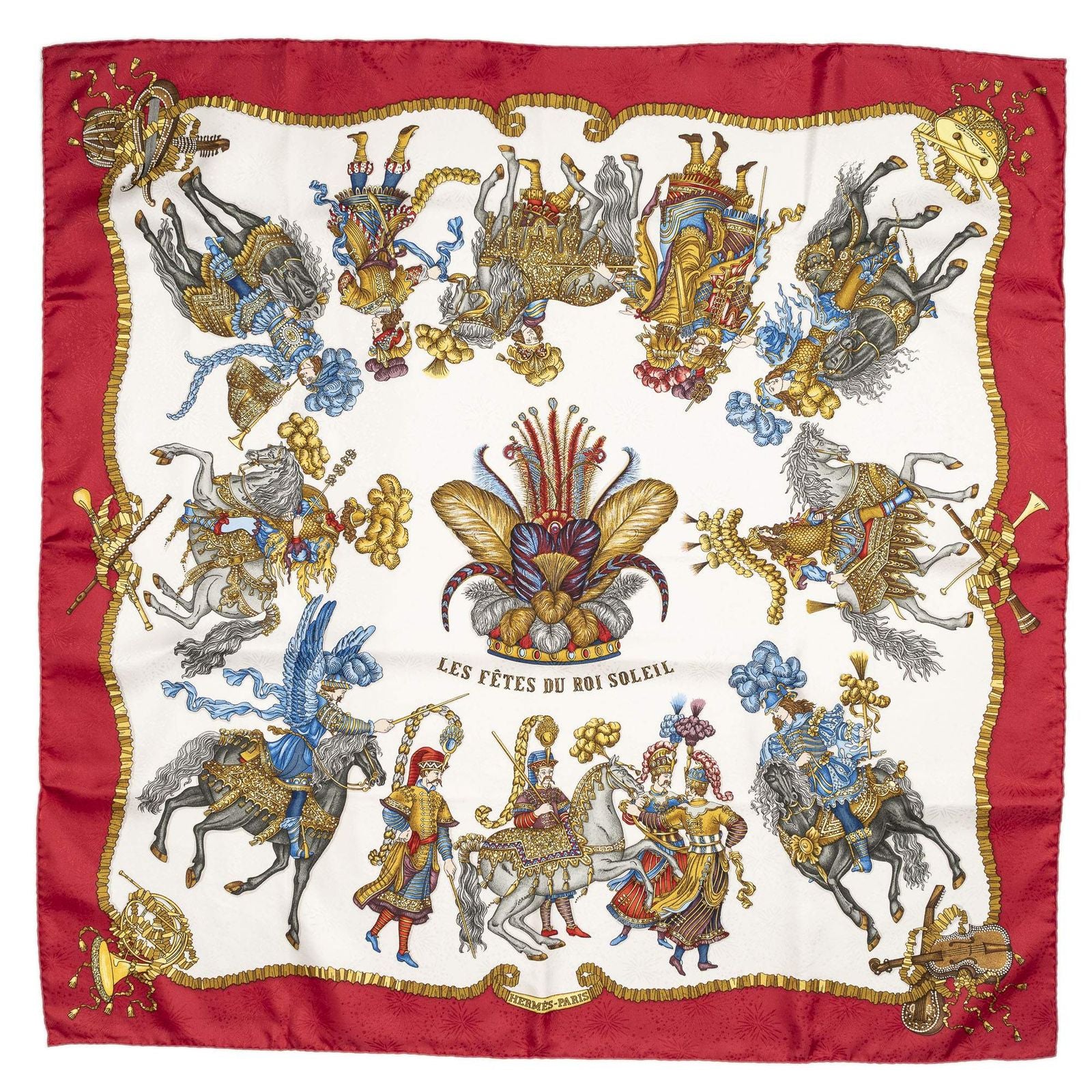 Hermes Scarf Red White 100% Jacquardsilk — view 2