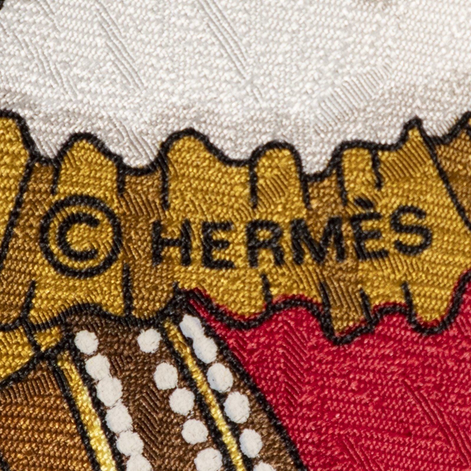 Hermes Scarf Red White 100% Jacquardsilk — view 4