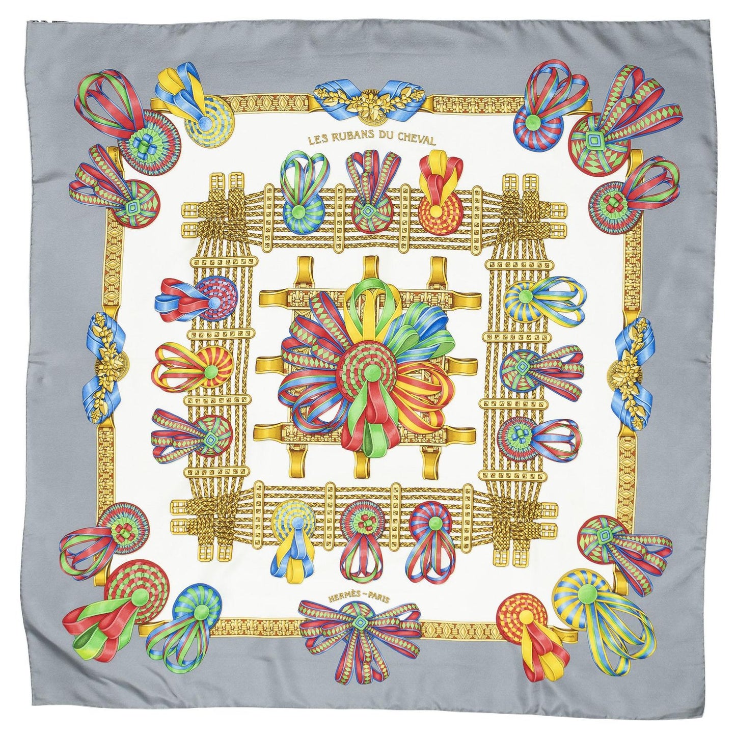 Hermes Scarf Gray White 100% Twillsilk — view 2