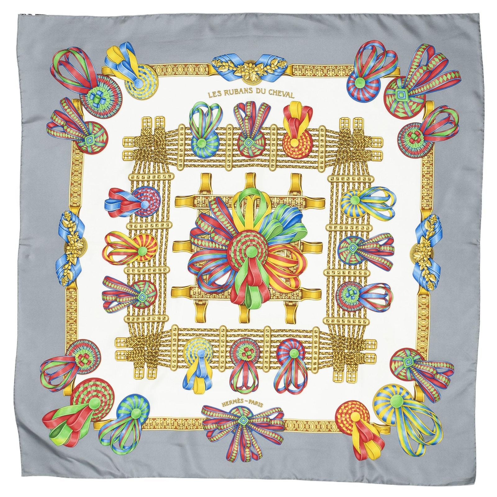 Hermes Scarf Gray White 100% Twillsilk — view 2