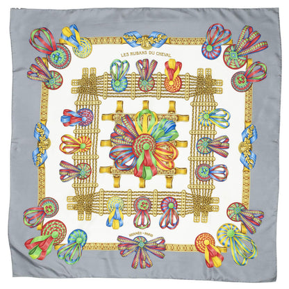 Hermes Scarf Gray White 100% Twillsilk — view 2