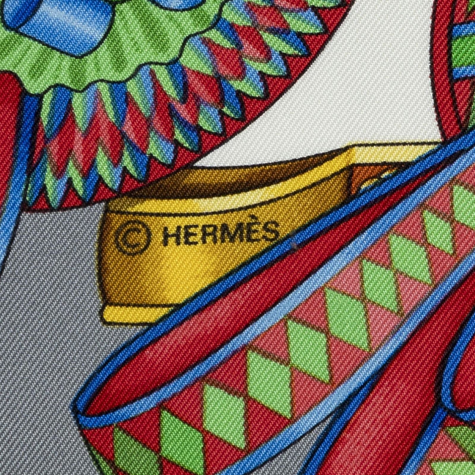 Hermes Scarf Gray White 100% Twillsilk — view 4