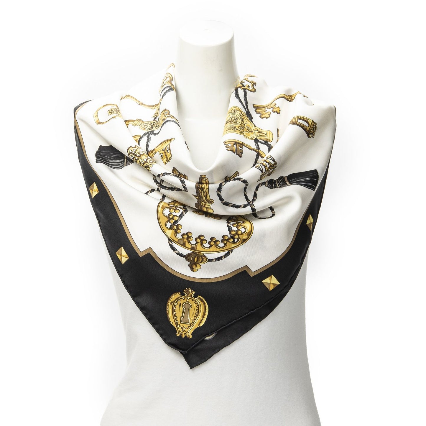 Hermes Scarf Black White 100% Twillsilk