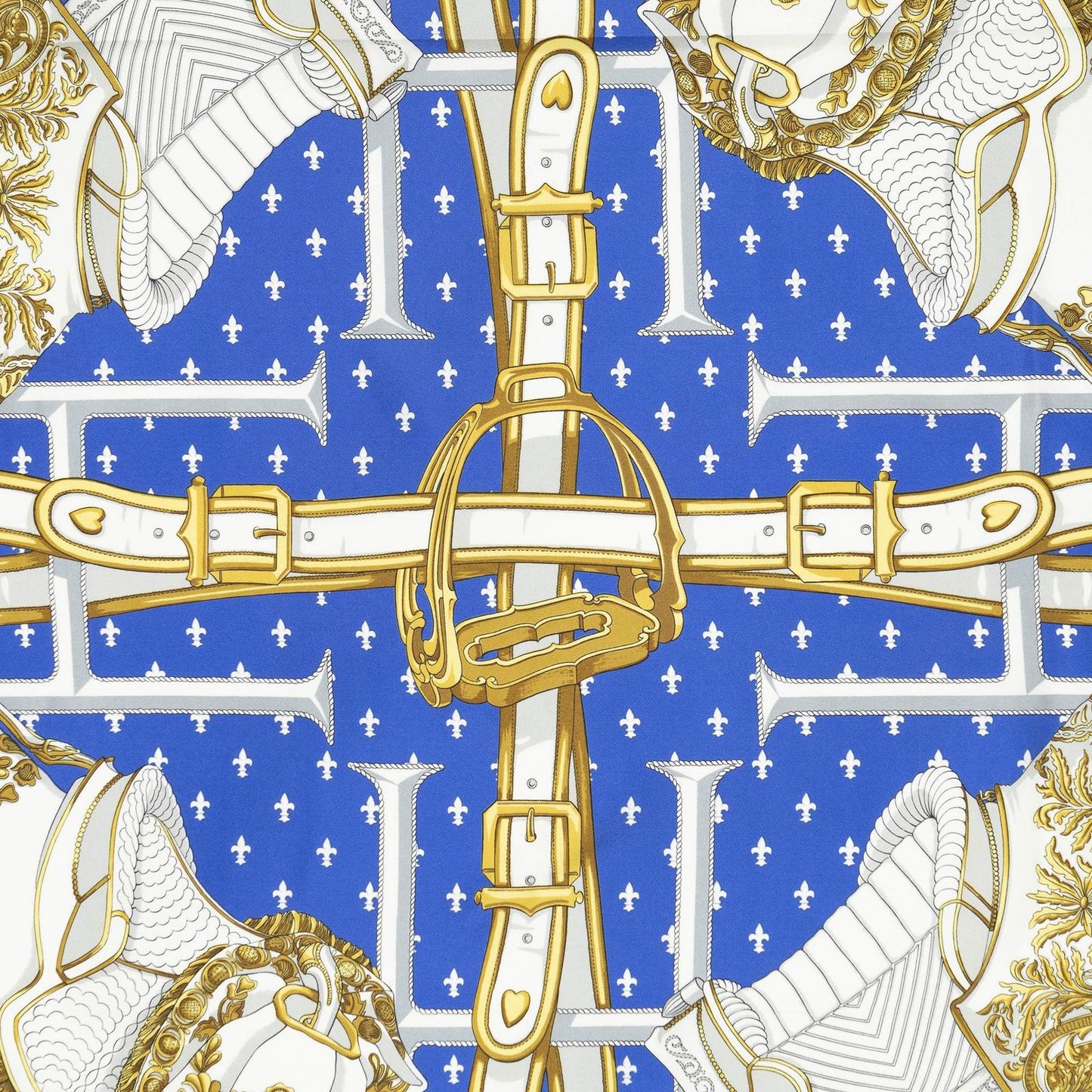 Hermes Scarf Blue Red 100% Gold Twill Silk — view 3