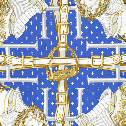Hermes Scarf Blue Red 100% Gold Twill Silk — view 3
