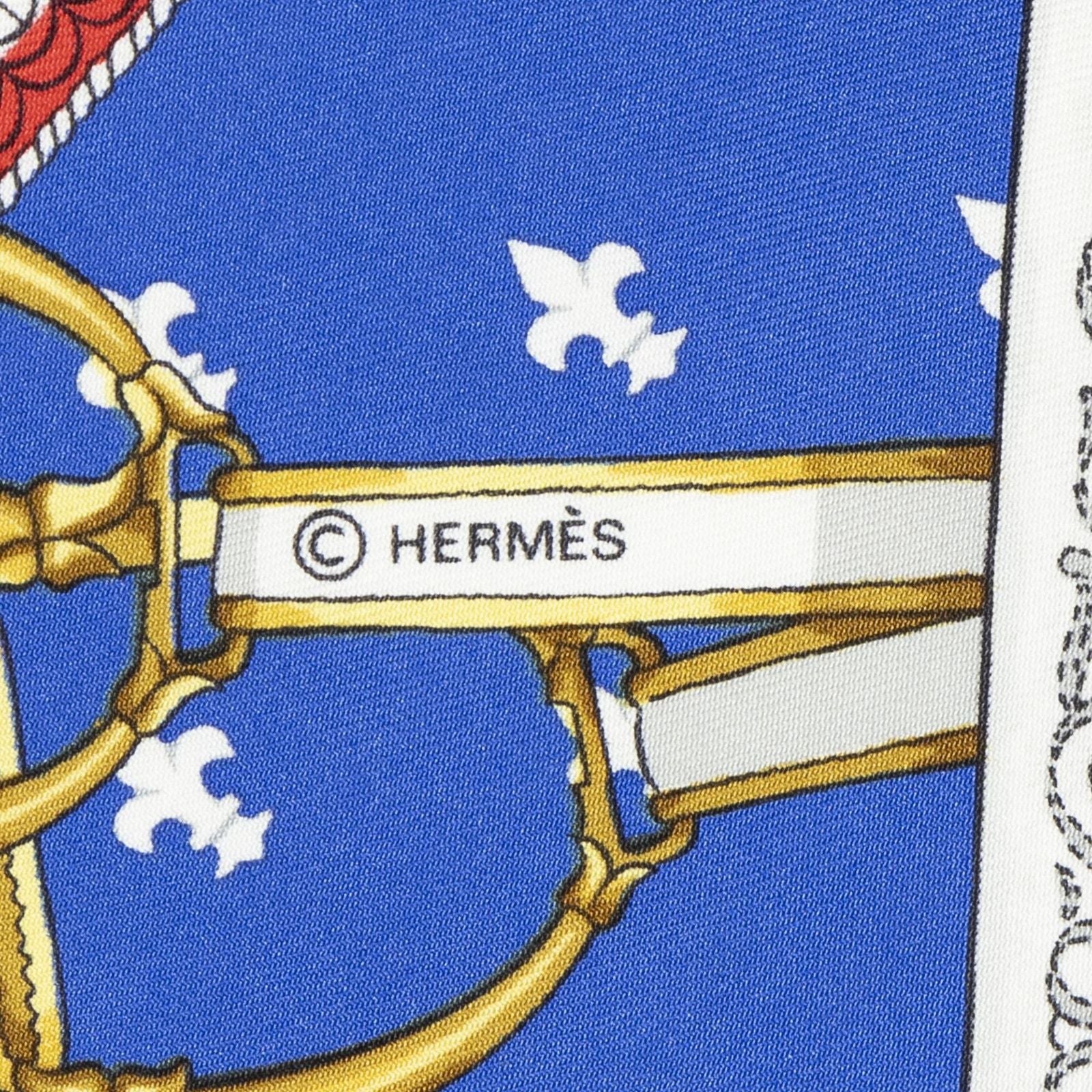 Hermes Scarf Blue Red 100% Gold Twill Silk — view 4