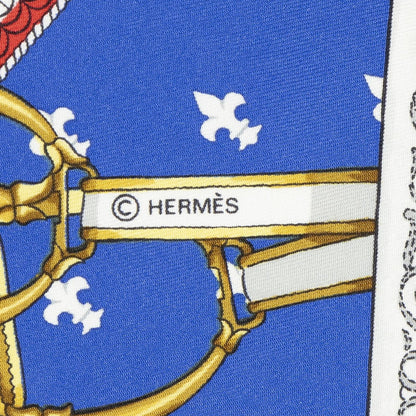 Hermes Scarf Blue Red 100% Gold Twill Silk — view 4