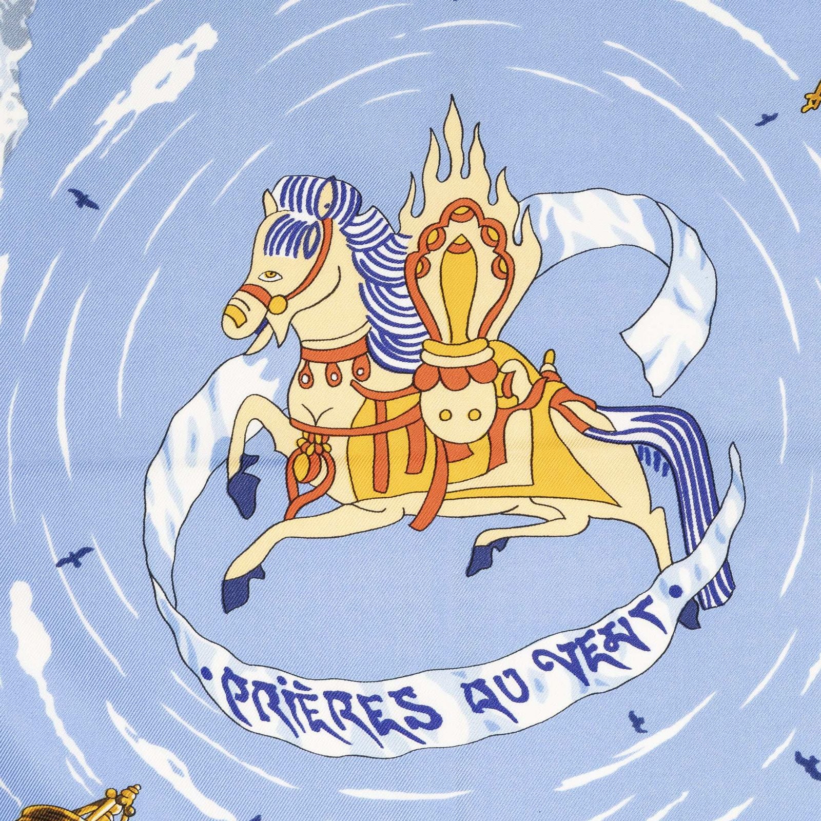 Hermes Scarf Light Blue Brown Yellow 100% Twillsilk — view 3
