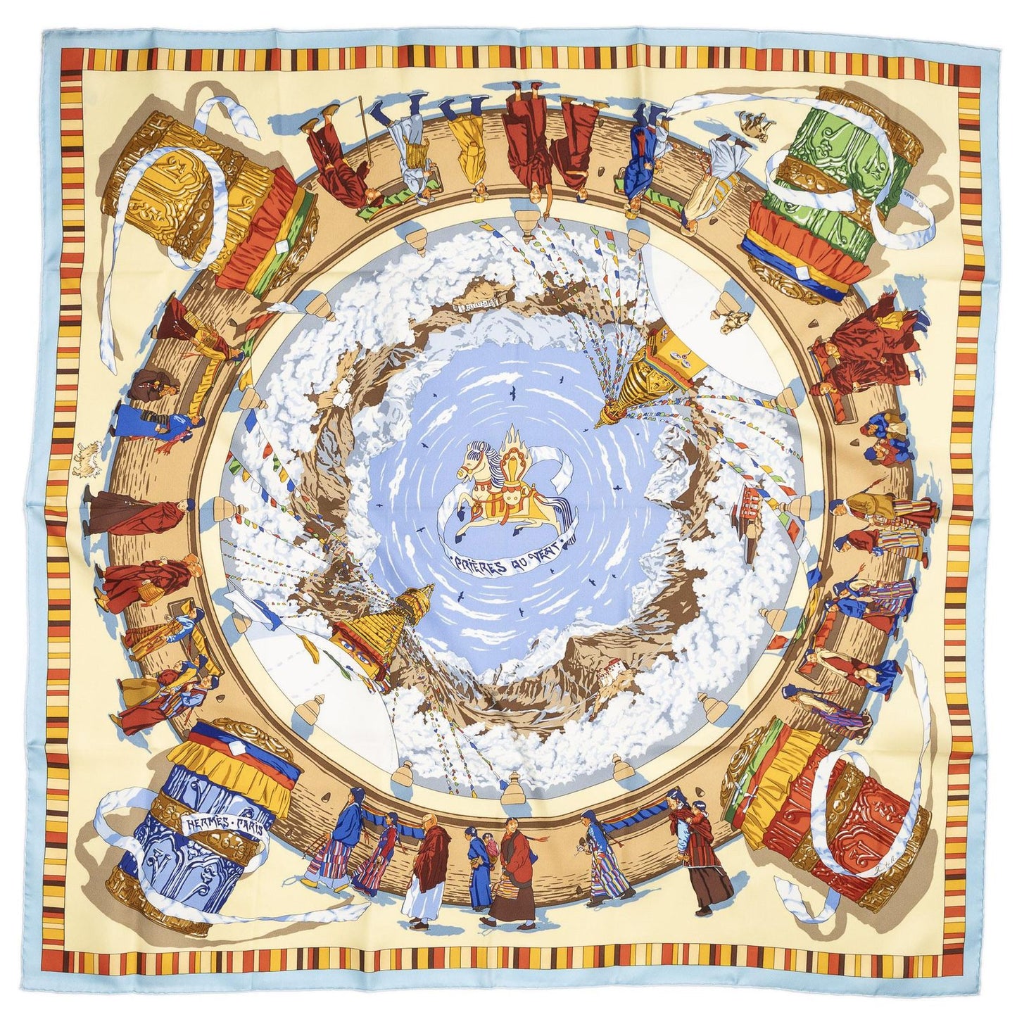 Hermes Scarf Light Blue Brown Yellow 100% Twillsilk — view 2