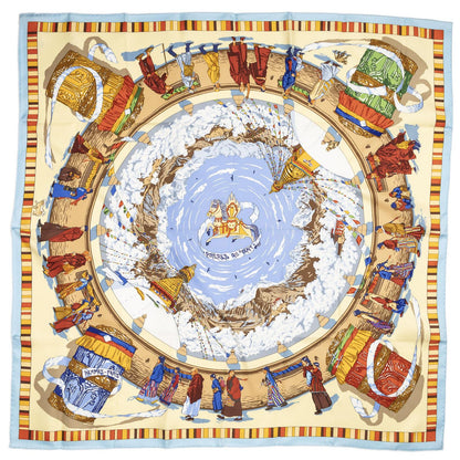 Hermes Scarf Light Blue Brown Yellow 100% Twillsilk — view 2