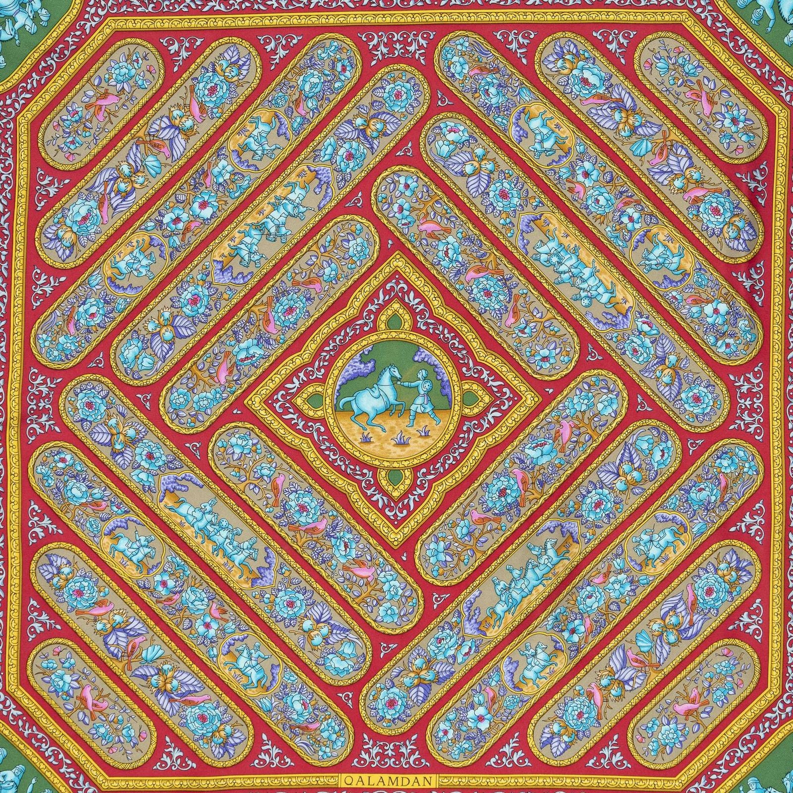 Hermes Scarf Navy Red 100% Gold Twill Silk — view 3