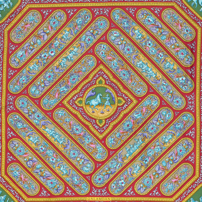 Hermes Scarf Navy Red 100% Gold Twill Silk — view 3