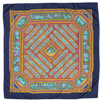 Hermes Scarf Navy Red 100% Gold Twill Silk — view 2