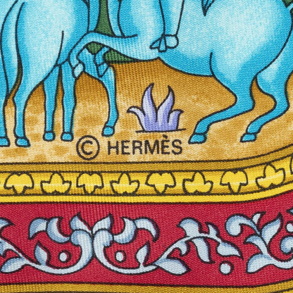 Hermes Scarf Navy Red 100% Gold Twill Silk — view 4