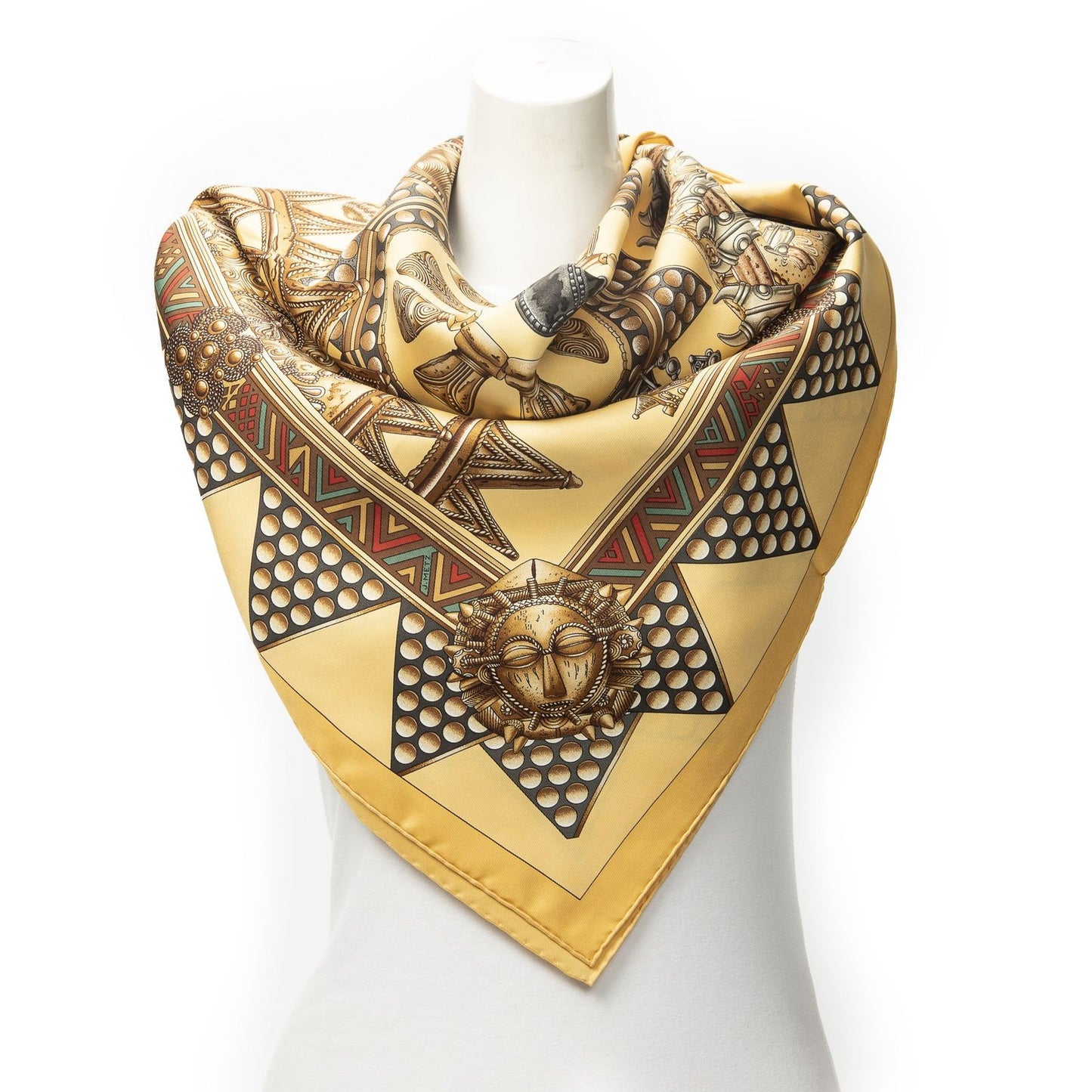 Hermes Scarf Yellow Brown 100% Twillsilk