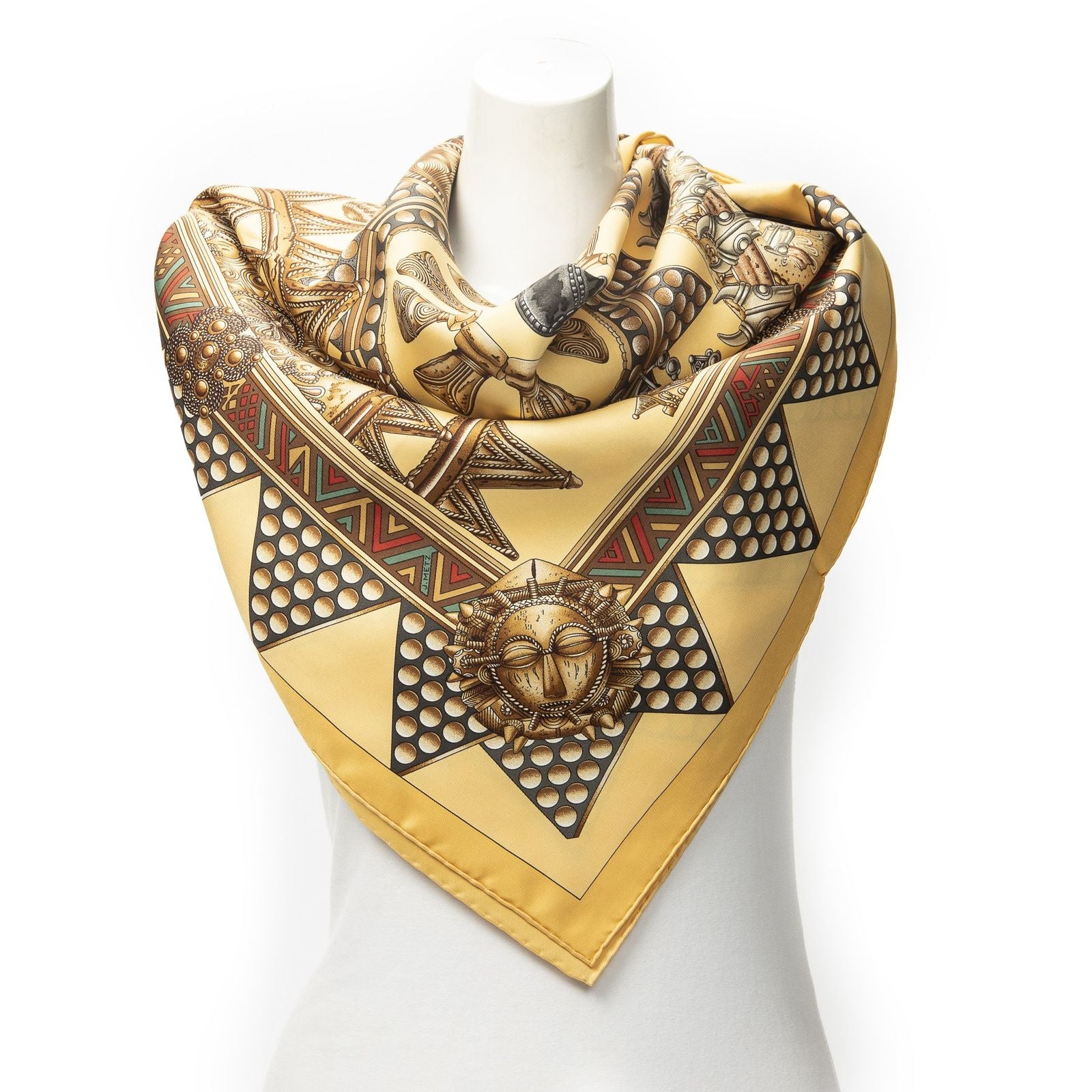 Hermes Scarf Yellow Brown 100% Twillsilk