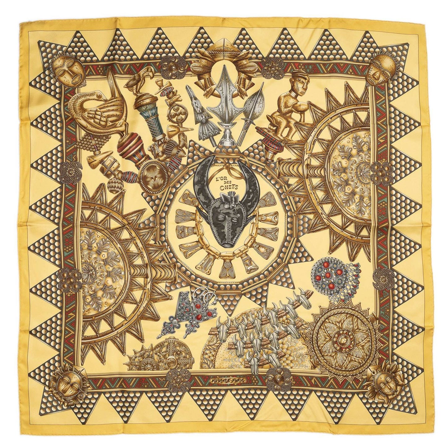 Hermes Scarf Yellow Brown 100% Twillsilk — view 2