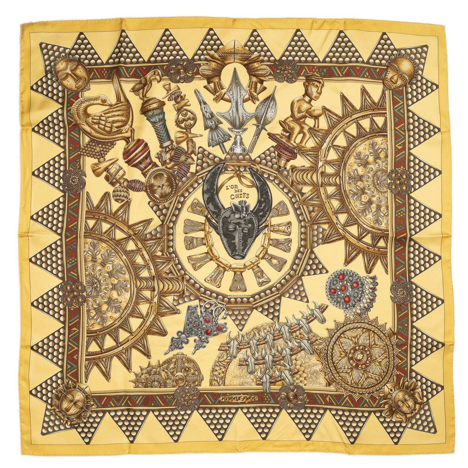 Hermes Scarf Yellow Brown 100% Twillsilk — view 2