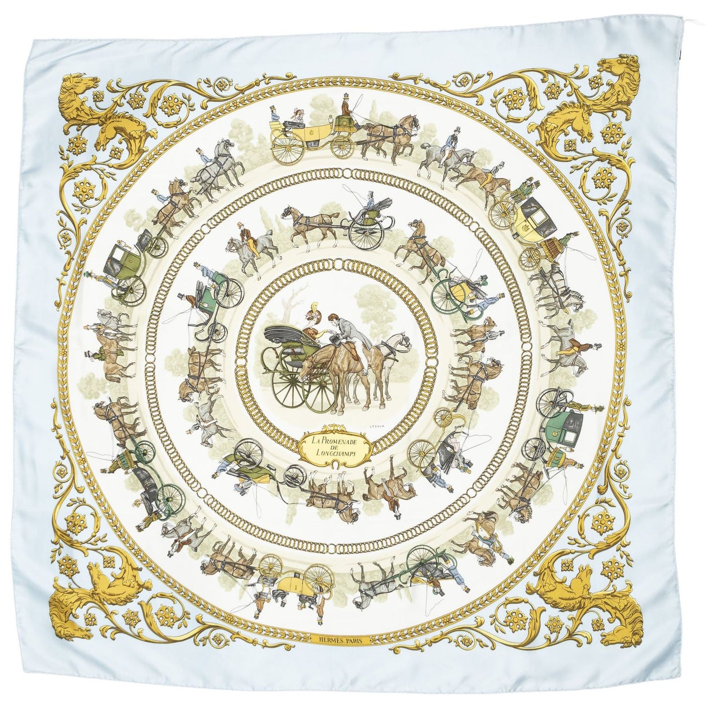 Hermes Scarf Light Blue Ivory Green 100% Twillsilk — view 2