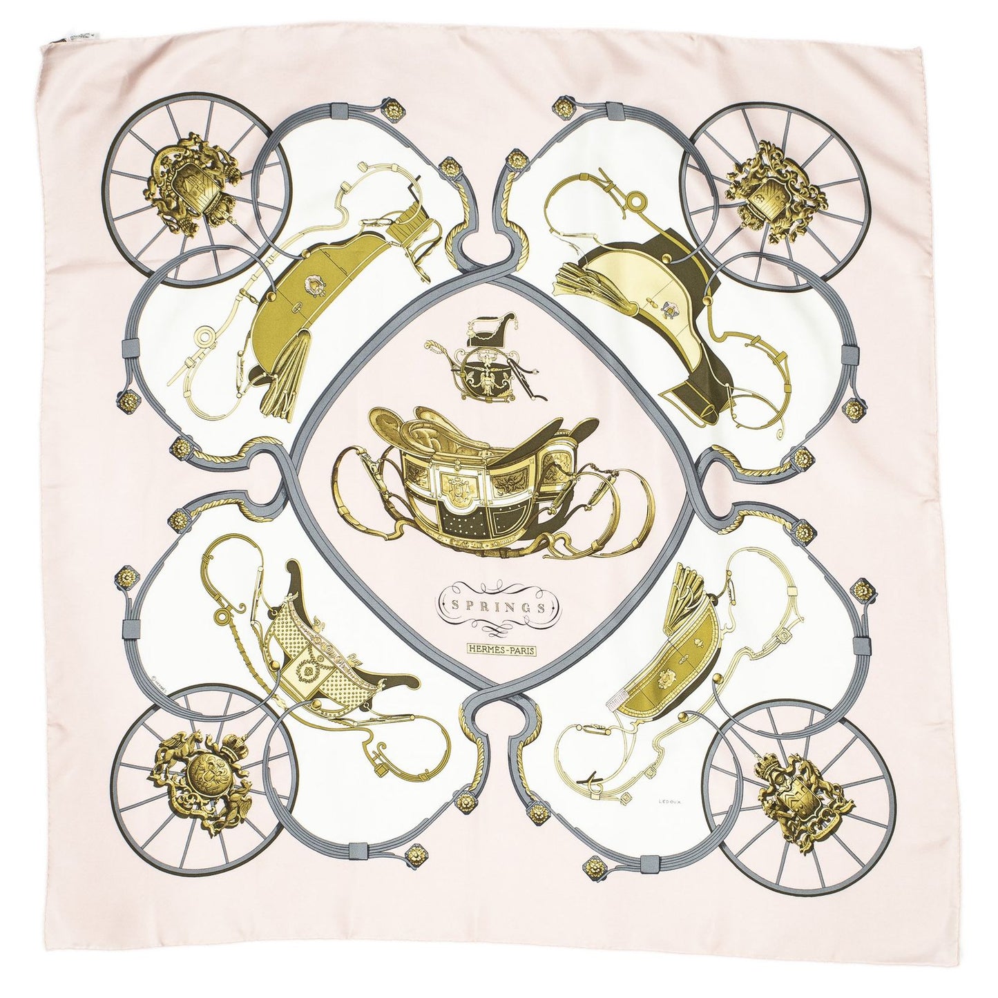 Hermes Scarf Lightpink Gray Green 100% Twillsilk — view 2